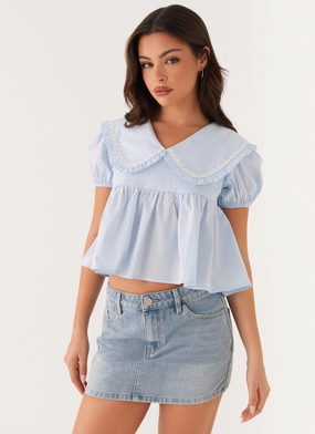 Bonded Seam Tape Sophie Babydoll Top - Blue