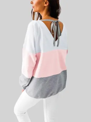 OEM ODM Crew Neck Stripe Lace-Up Long Sleeve T-Shirts