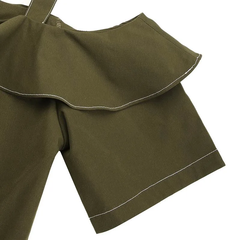 Off-Shoulder Straps Casual Daily Cargo Ruffles Jumpsuit