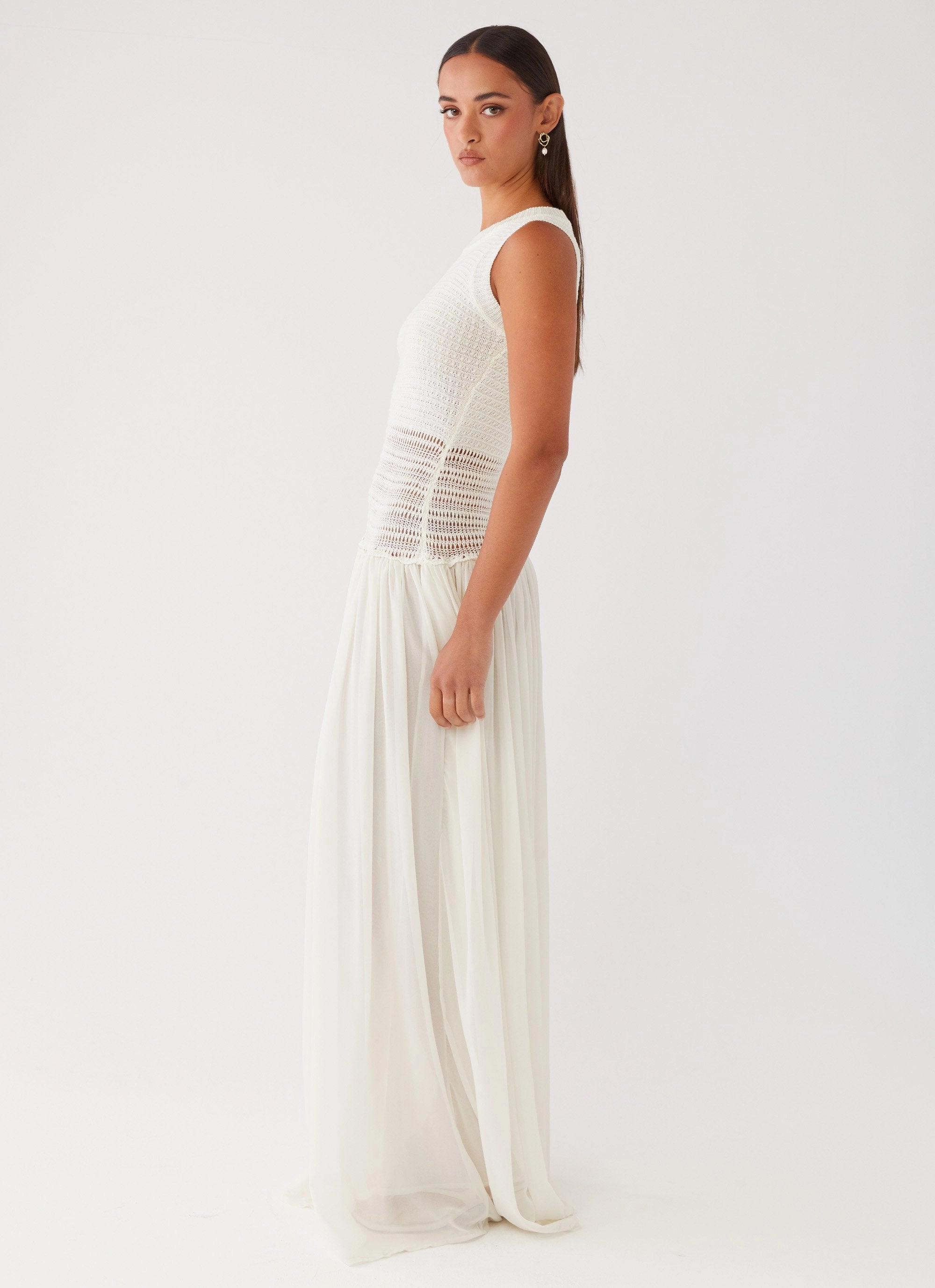 Flap-Detail Off Grid Crochet Maxi Dress - White