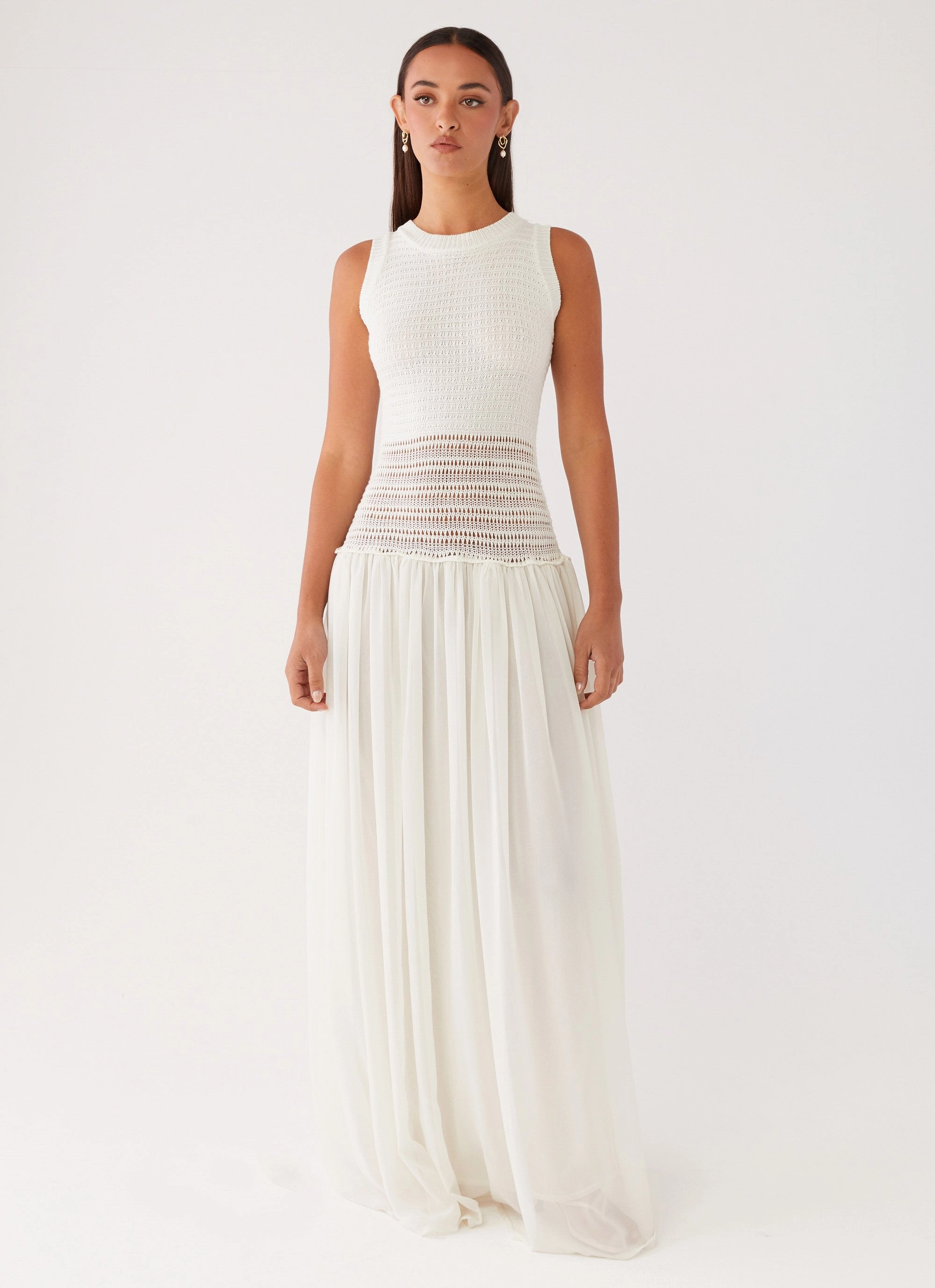 Trend Detail Off Grid Crochet Maxi Dress - White