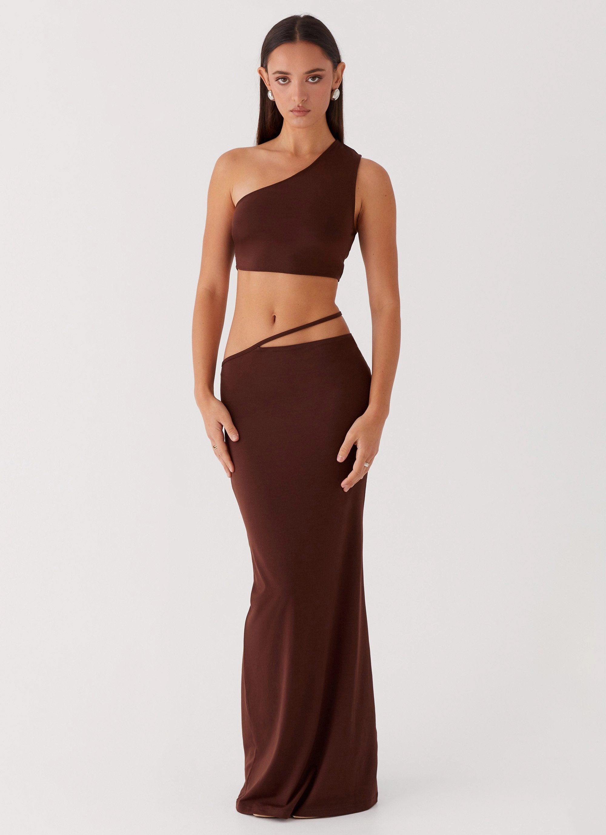Like You Do Low Rise Maxi Skirt - Chocolate Ankle length
