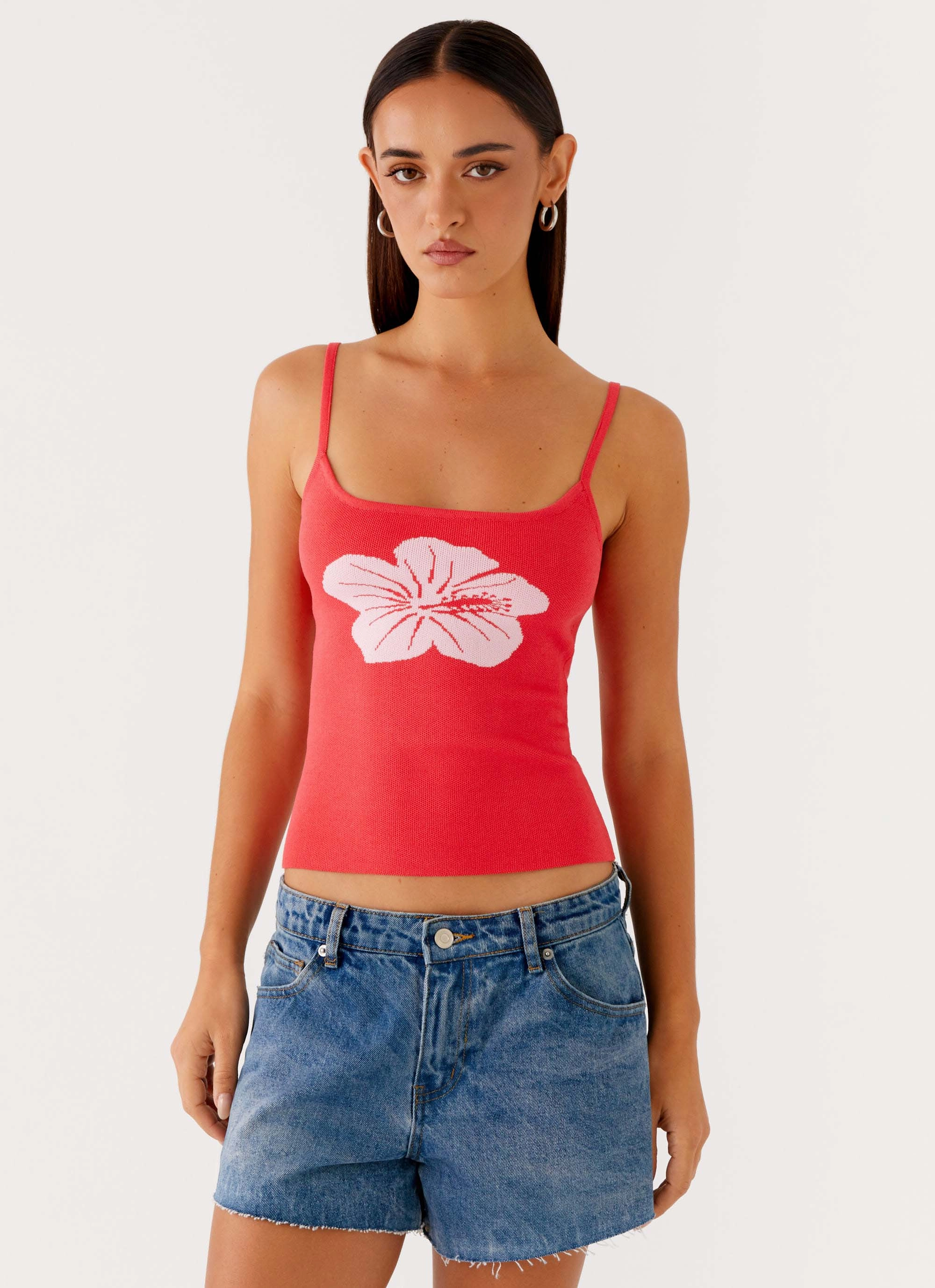 Thermal Insulation Tech Ofira Knit Tank Top - Red Floral
