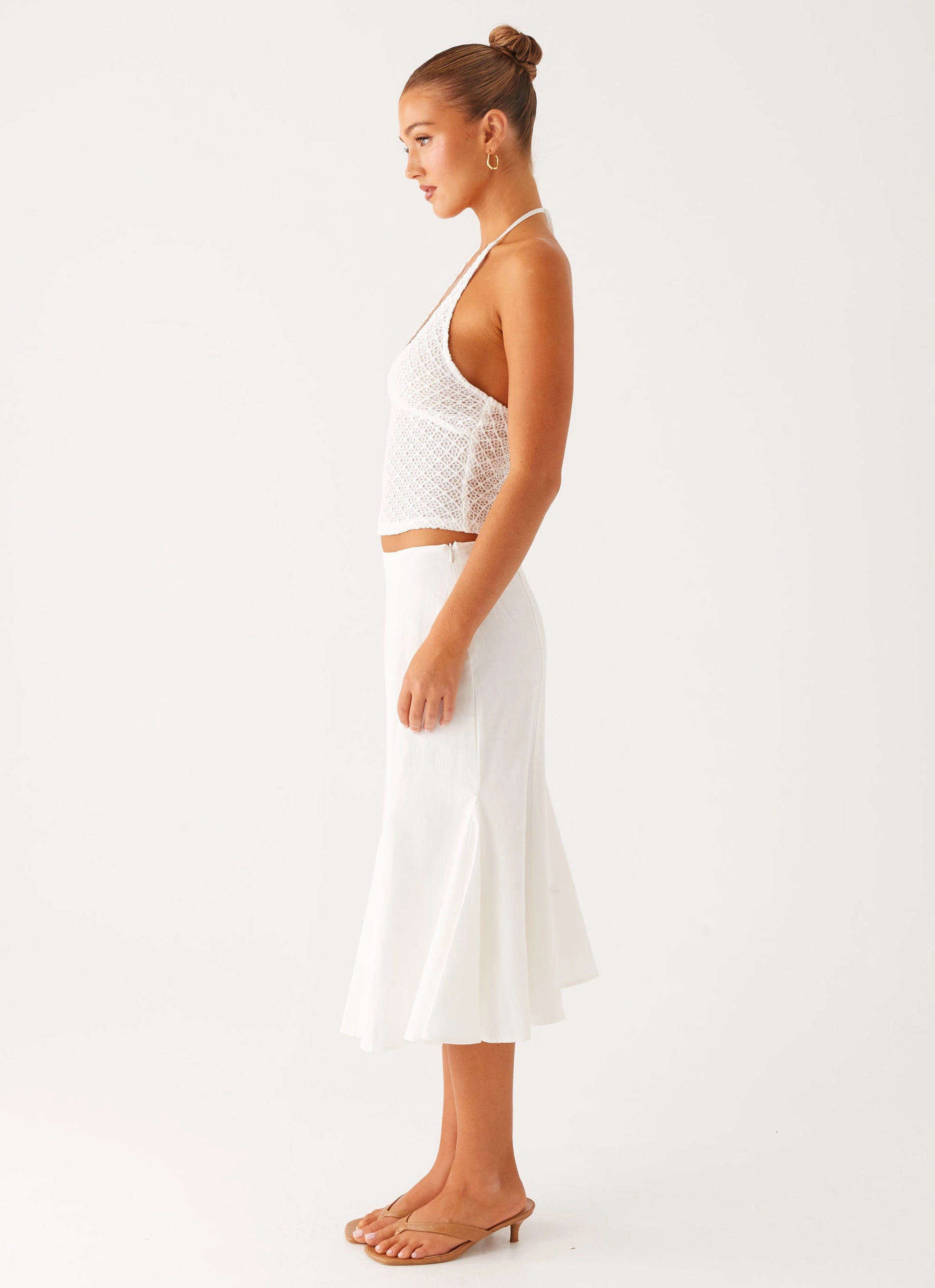 Casual Appeal All-Purpose Comfort Olive Midi Skirt - Ivory