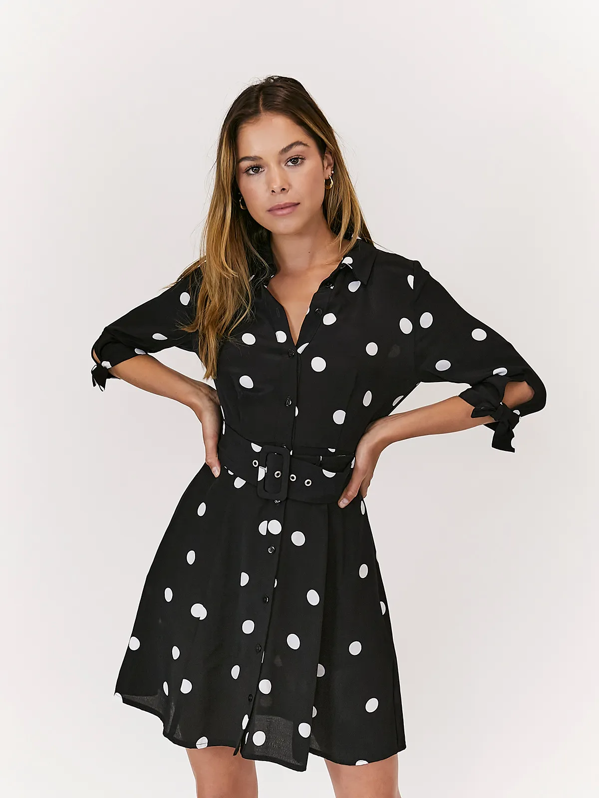 Olivia Mini Belted Shirt Dress / Mono Spot Relaxed Finish Easy Comfort Look