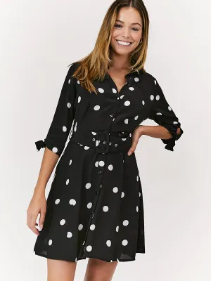 Vibrant Waist Olivia Mini Belted Shirt Dress / Mono Spot