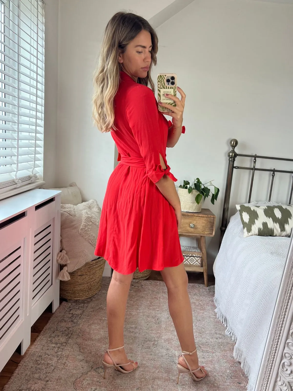 Olivia Mini Belted Shirt Dress / Red Air Comfort