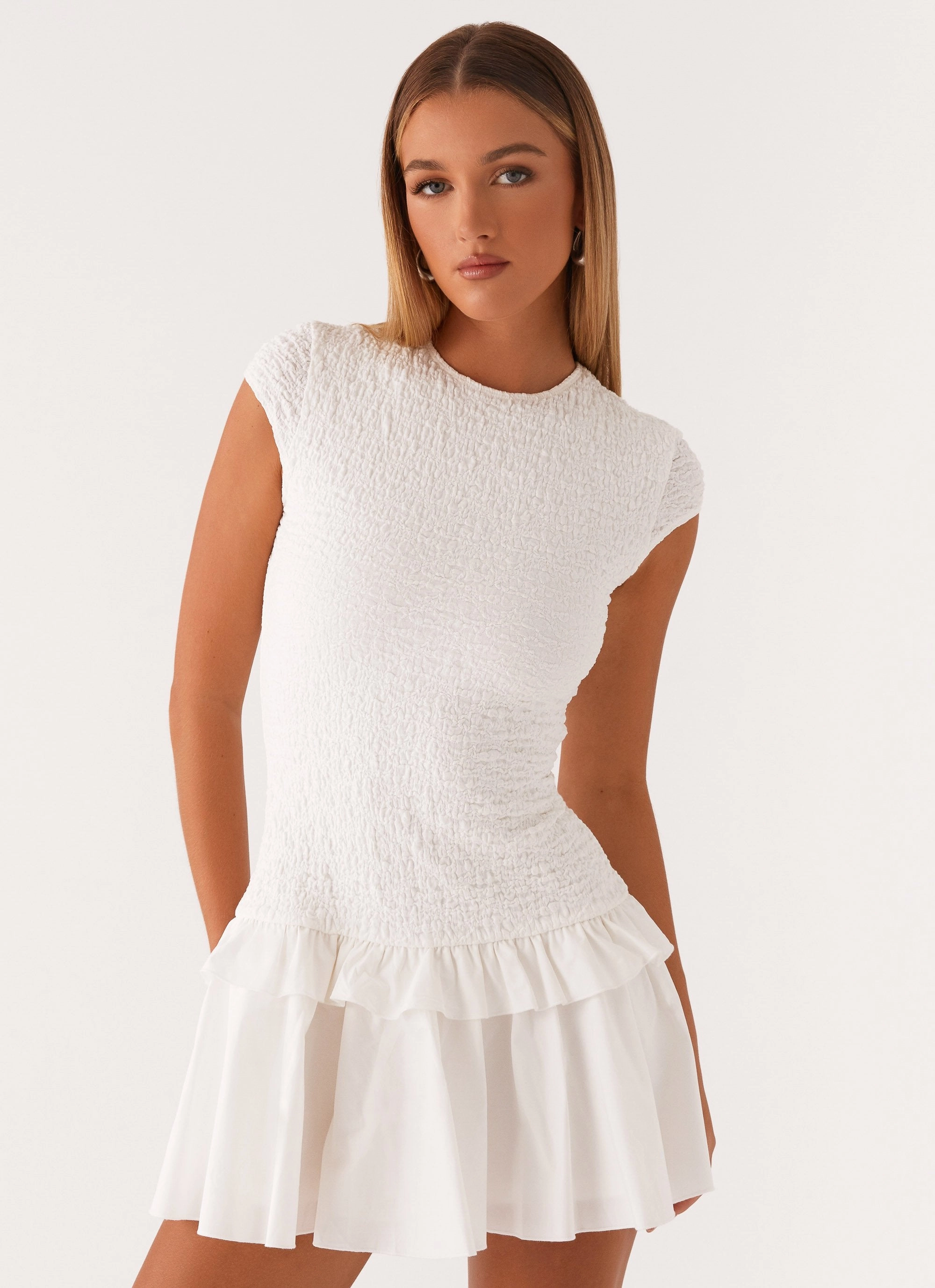 Resort Outfit Hopeless Romantic Mini Dress - White