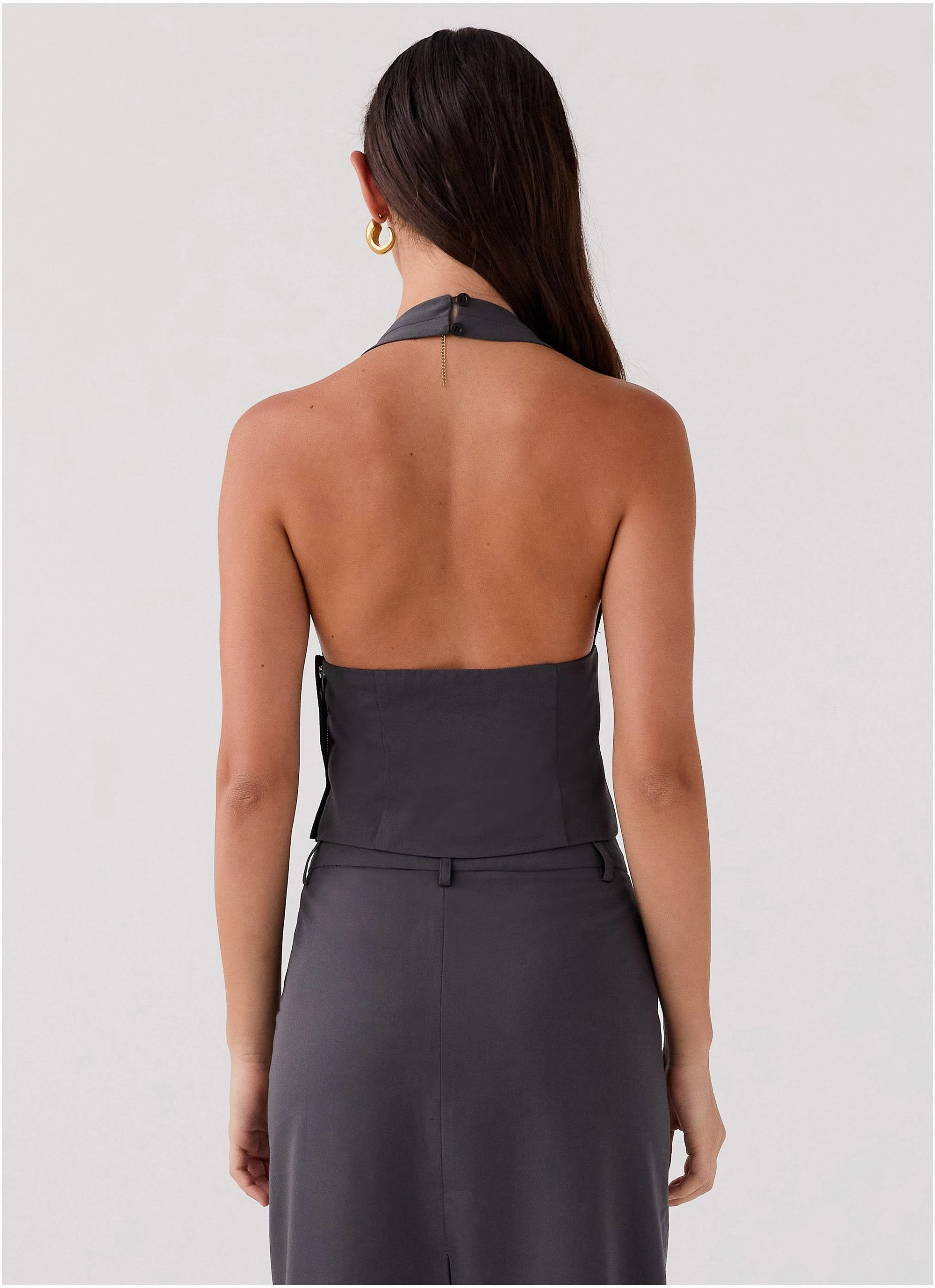 On Call Halterneck Top - Charcoal Rainy Day Option Comfortable fit