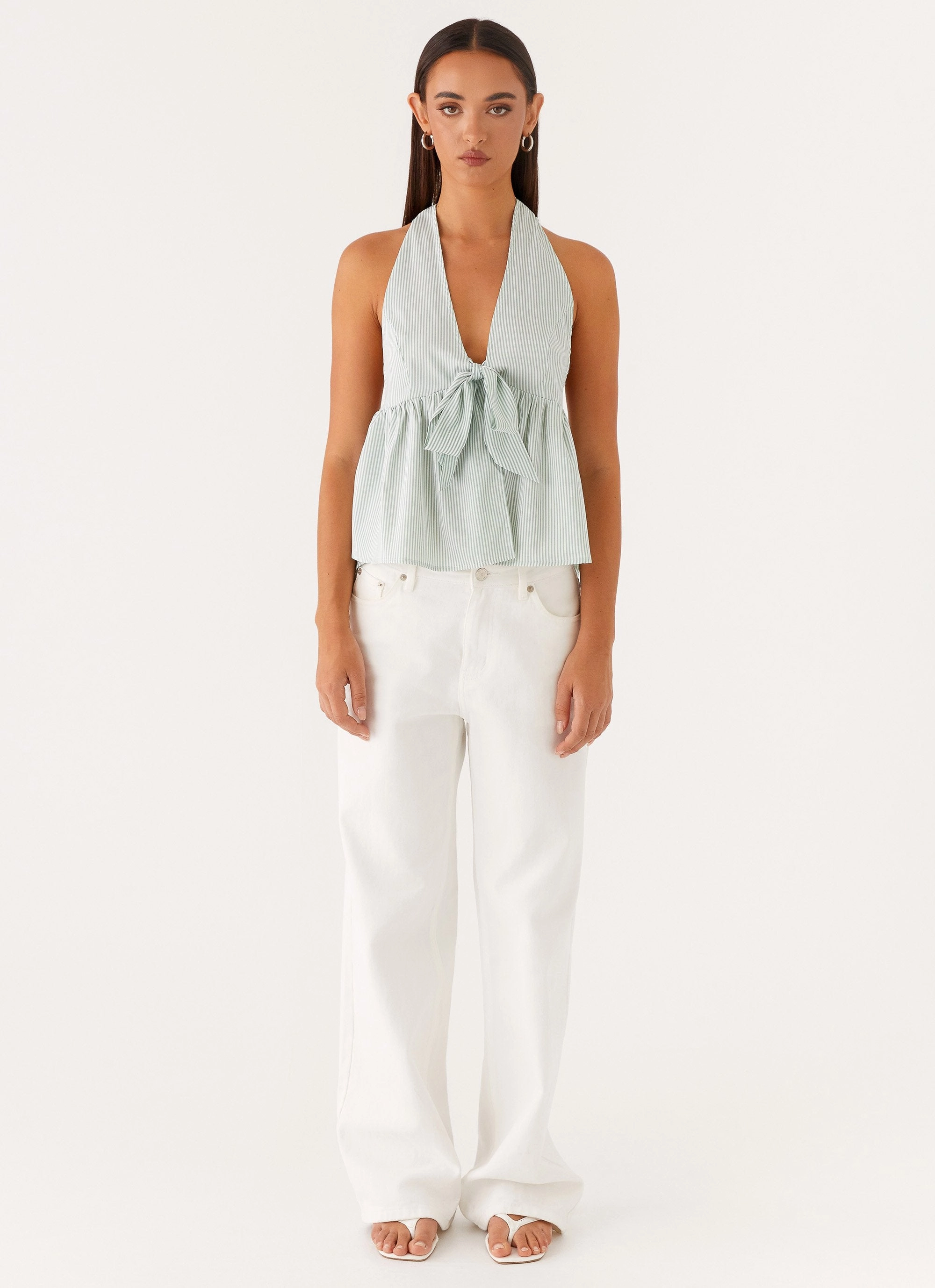 Circular Knit Technology On Repeat Halter Top - Green Stripe