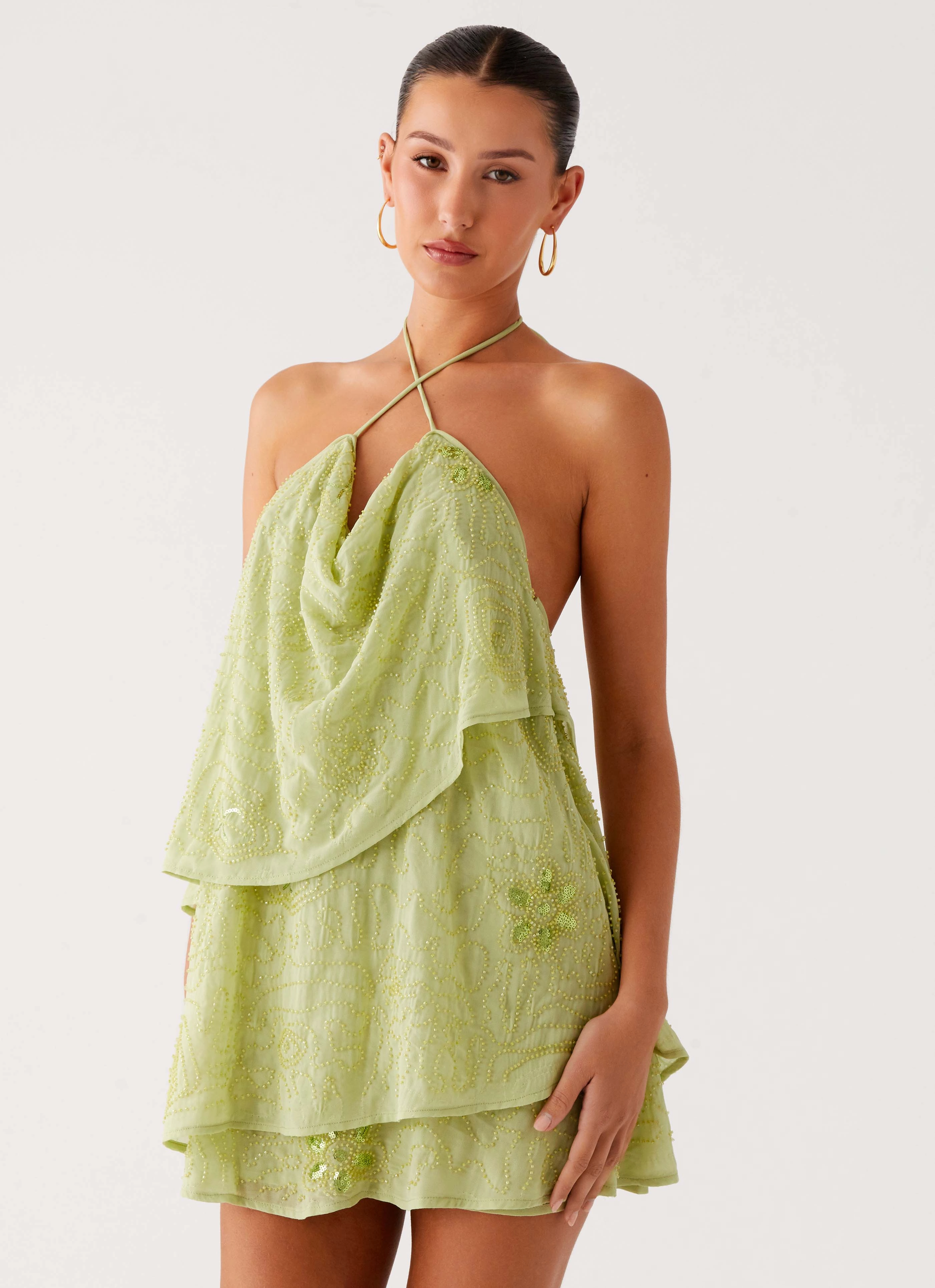 Soft-touch daywear Relaxed and stylish On The Go Beaded Mini Dress - Mint