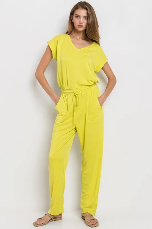 One-And-Done V Neck Stretch Jumpsuit - Final Sale