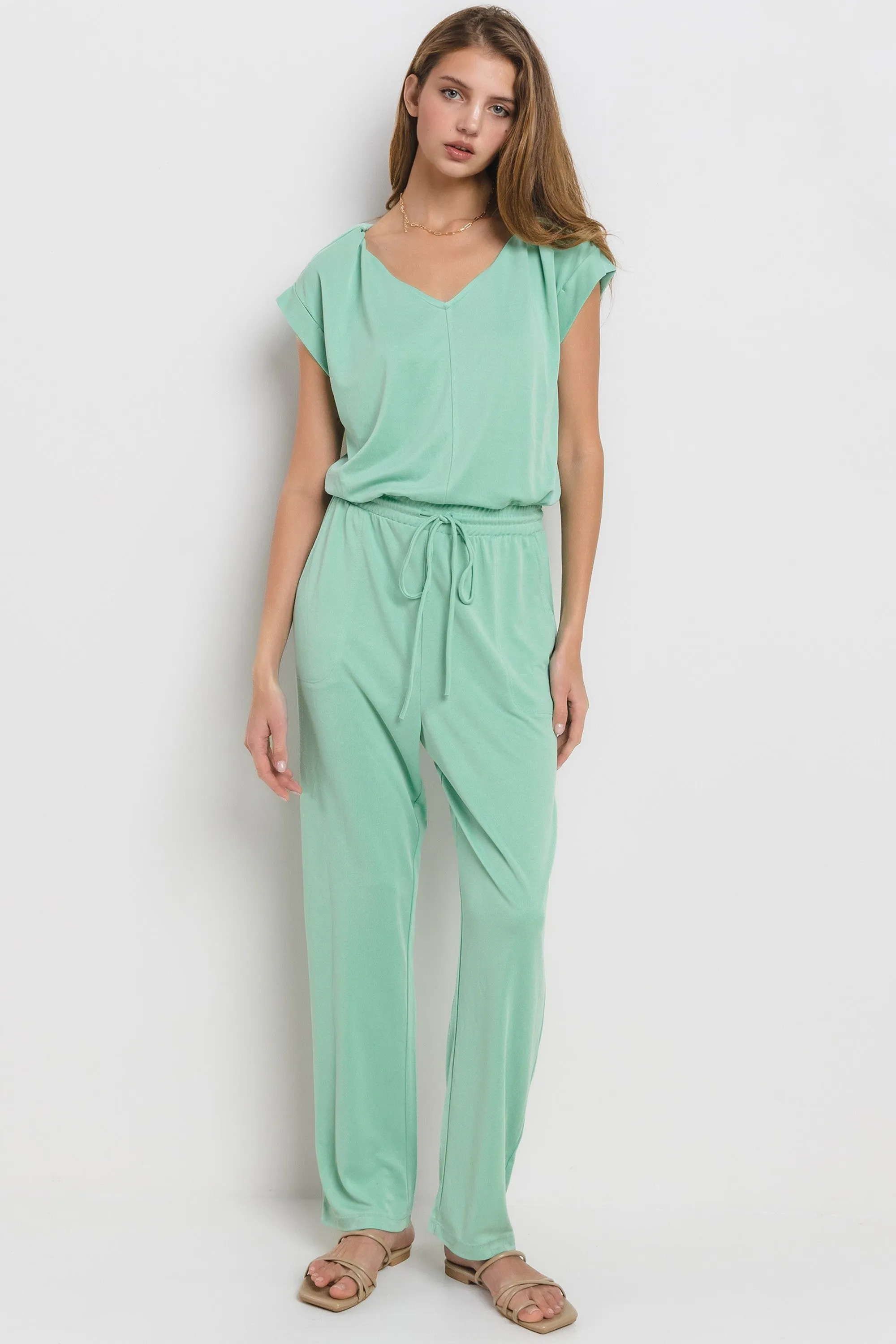 One-And-Done V Neck Stretch Jumpsuit - Final Sale