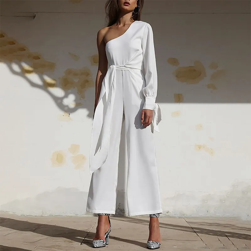One Shoulder Long Sleeve Slash Neck Asymmetrical Romper