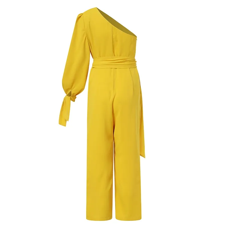 One Shoulder Long Sleeve Slash Neck Asymmetrical Romper