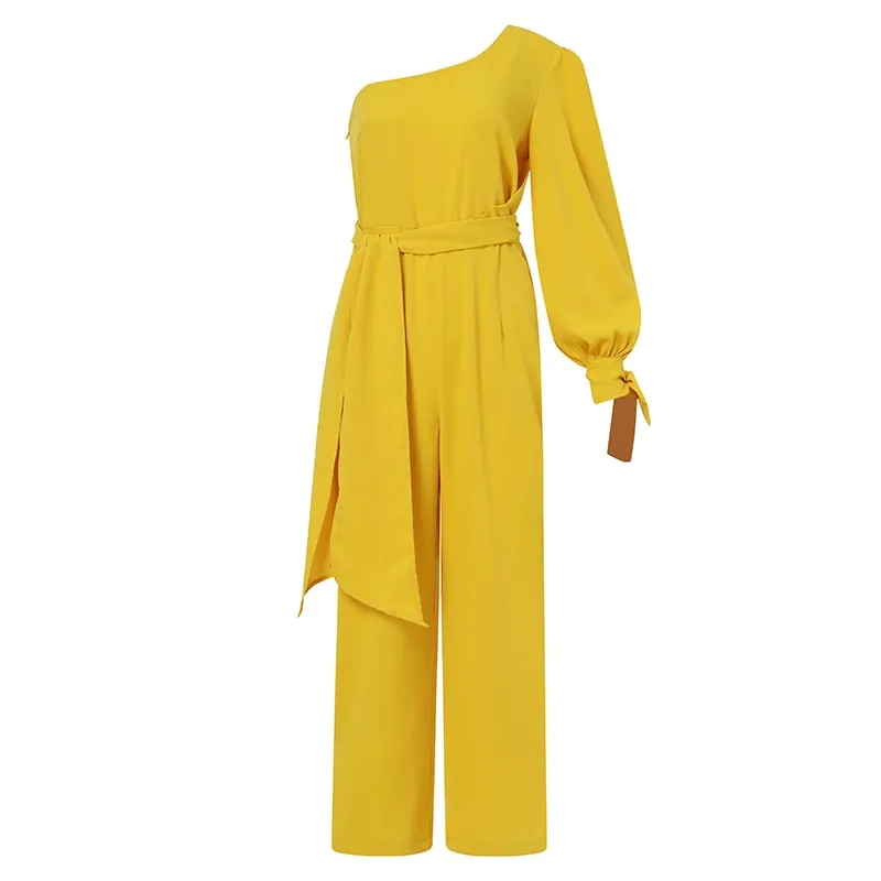 One Shoulder Long Sleeve Slash Neck Asymmetrical Romper