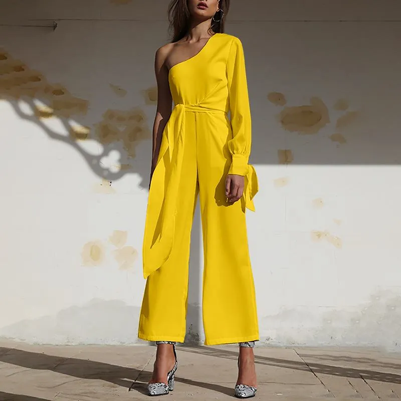 One Shoulder Long Sleeve Slash Neck Asymmetrical Romper