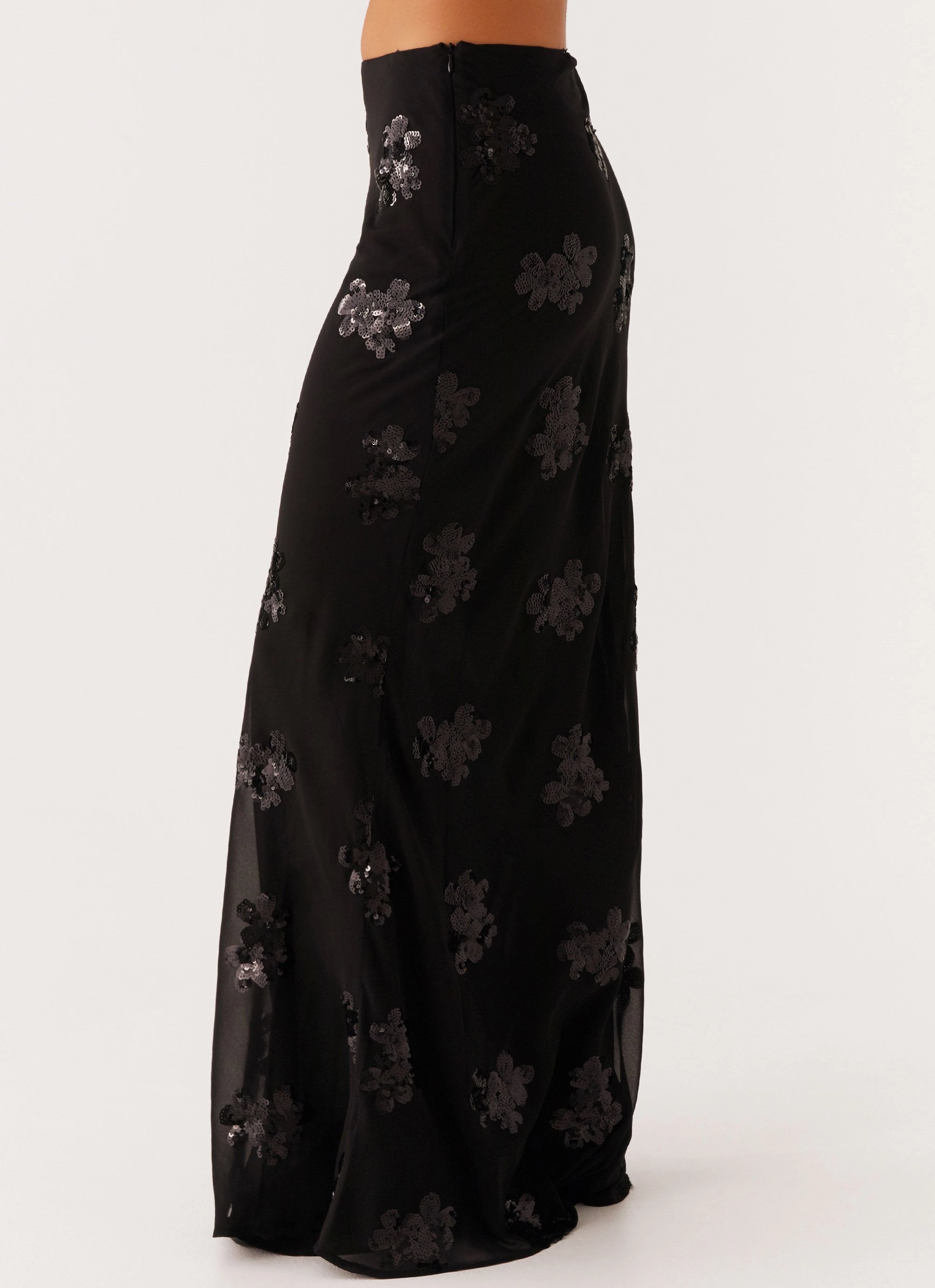 Only Girl Sequin Maxi Skirt - Black Core Collection Layered Look