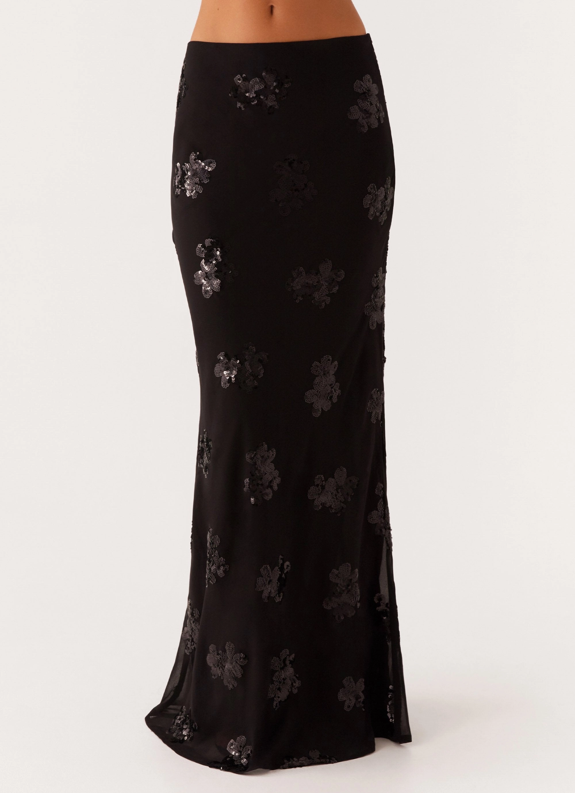 Only Girl Sequin Maxi Skirt - Black Patchwork Design