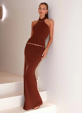 Opaline Knit Maxi Dress - Chocolate Comfortable and breathable Noble Glow