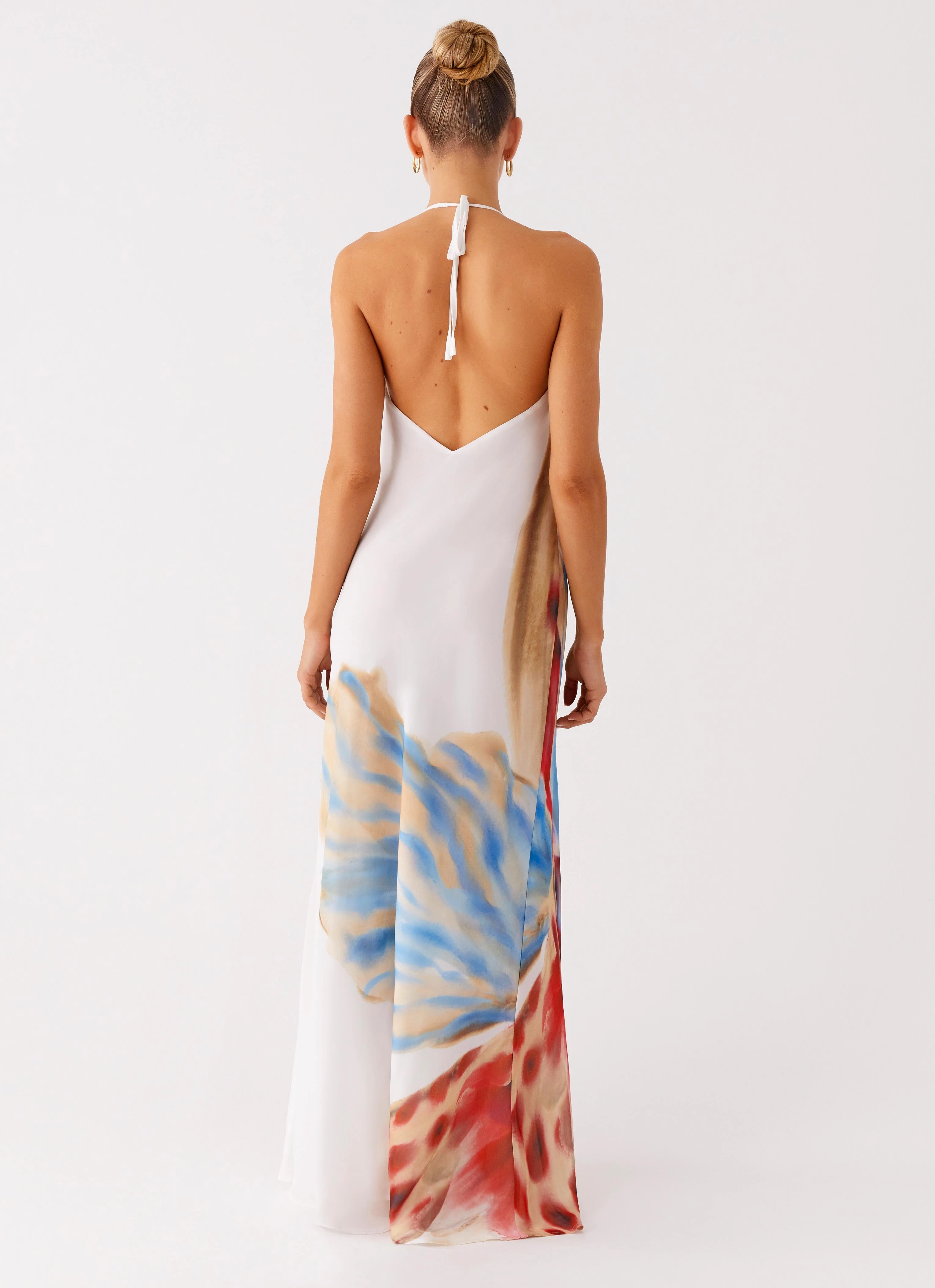 Subtle pattern Vintage Vibe Stars Align Cowl Maxi Dress - White Sea Bloom