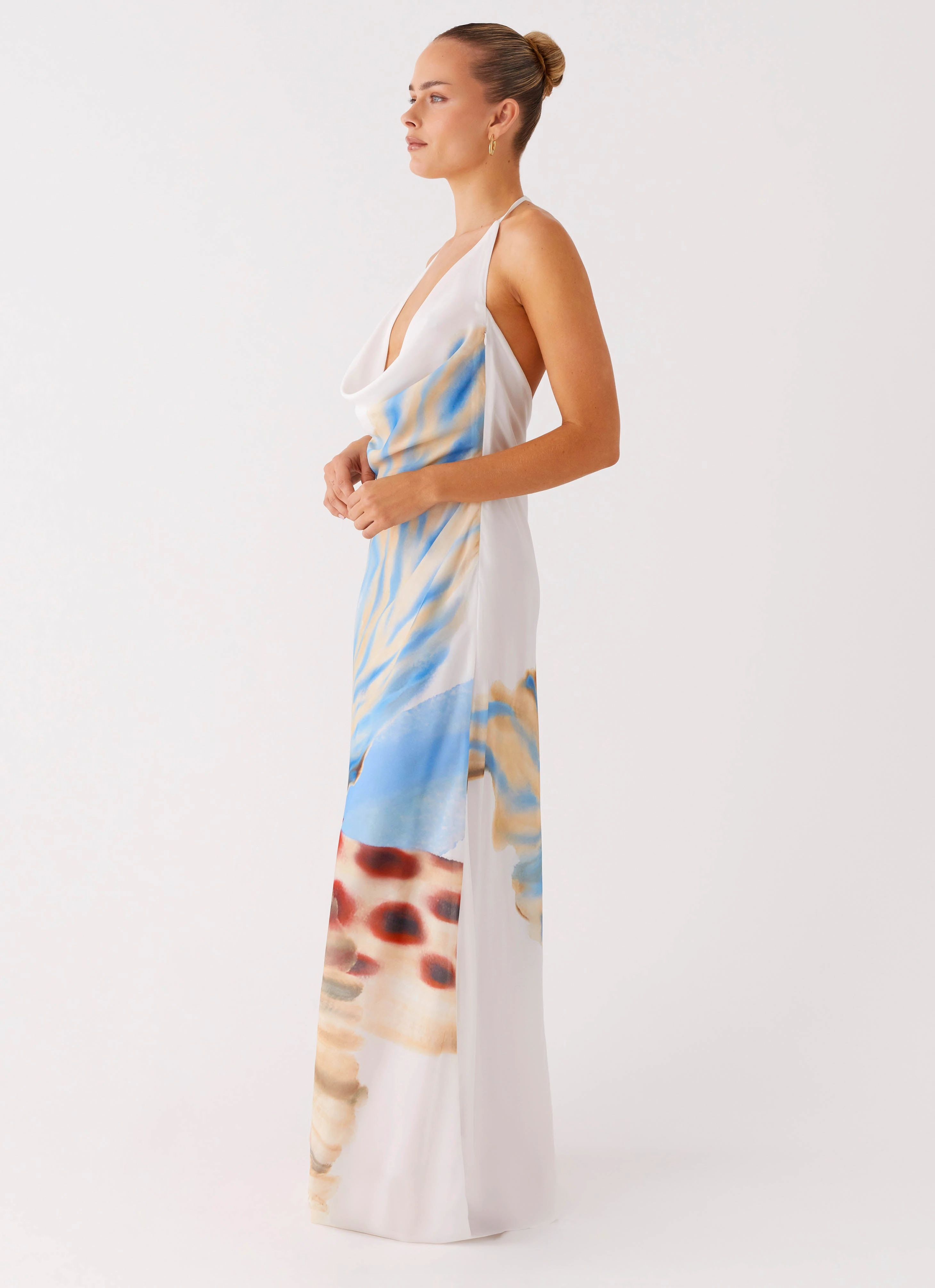 Flowy-Shape Stars Align Cowl Maxi Dress - White Sea Bloom
