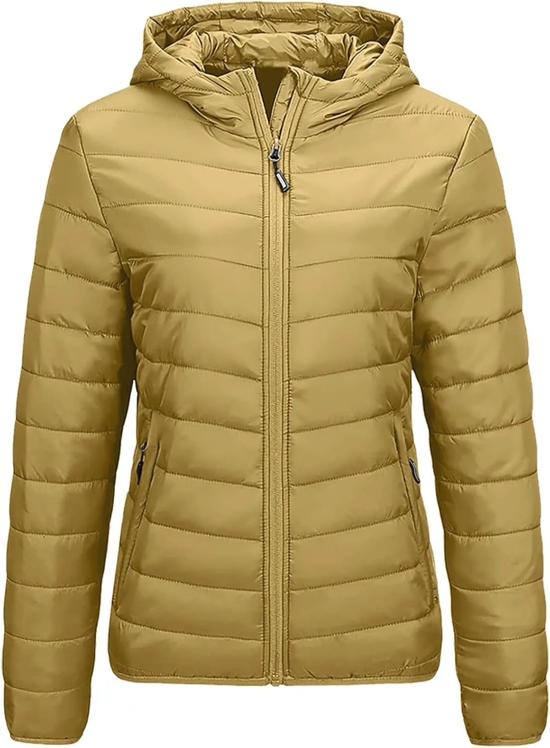 Oplxuo Womens Zip Up Puffer Jacket with Hood Lightweight Packable Quilted Down Coat Winter Padded Puffer Jackets Outerwear
