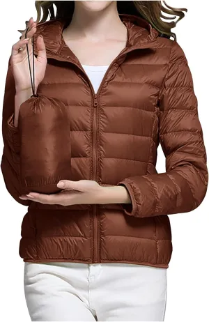 Oplxuo Womens Zip Up Puffer Jacket with Hood Lightweight Packable Quilted Down Coat Winter Padded Puffer Jackets Outerwear
