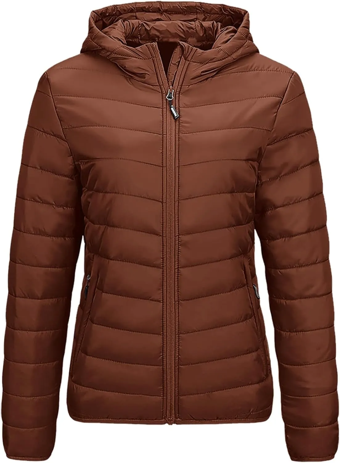 Oplxuo Womens Zip Up Puffer Jacket with Hood Lightweight Packable Quilted Down Coat Winter Padded Puffer Jackets Outerwear