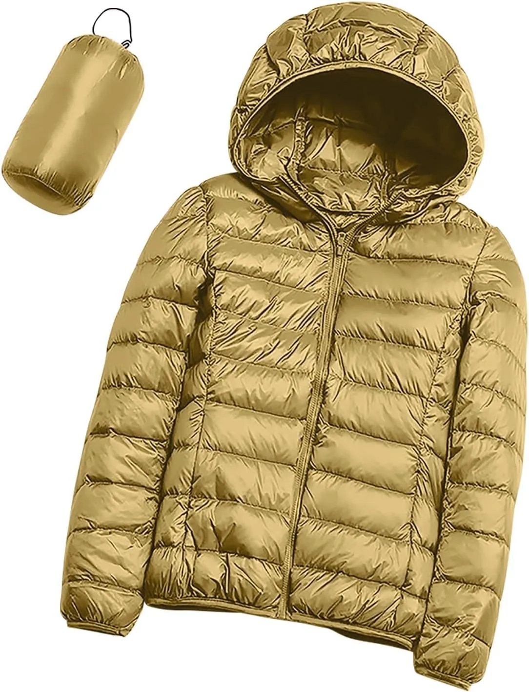 Oplxuo Womens Zip Up Puffer Jacket with Hood Lightweight Packable Quilted Down Coat Winter Padded Puffer Jackets Outerwear