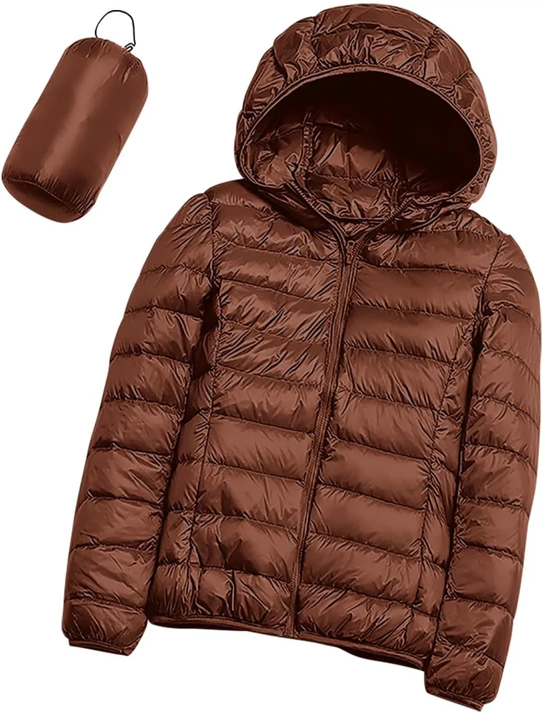 Oplxuo Womens Zip Up Puffer Jacket with Hood Lightweight Packable Quilted Down Coat Winter Padded Puffer Jackets Outerwear