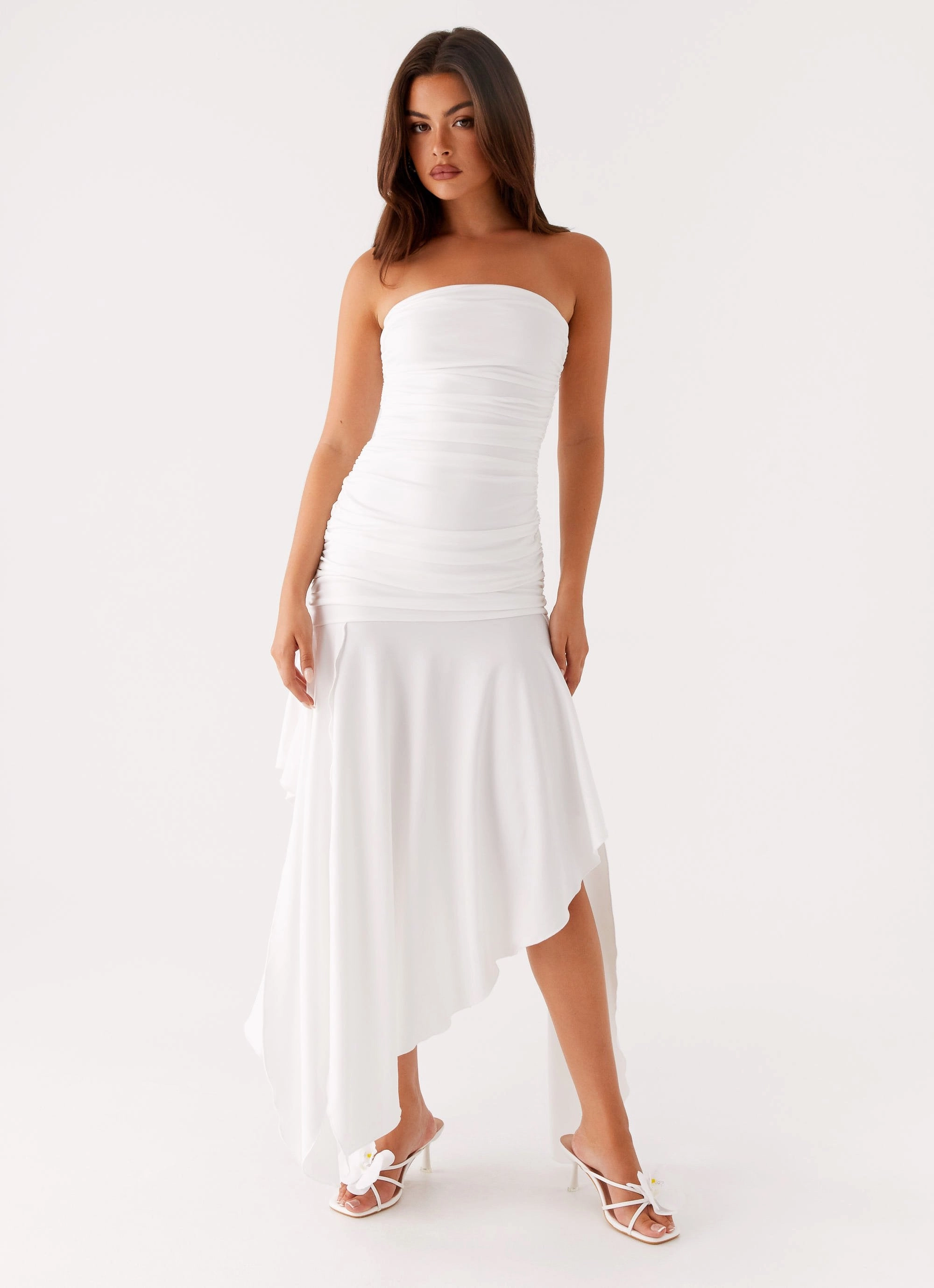 Bright-Hue Mom Chic Ora Strapless Maxi Dress - White