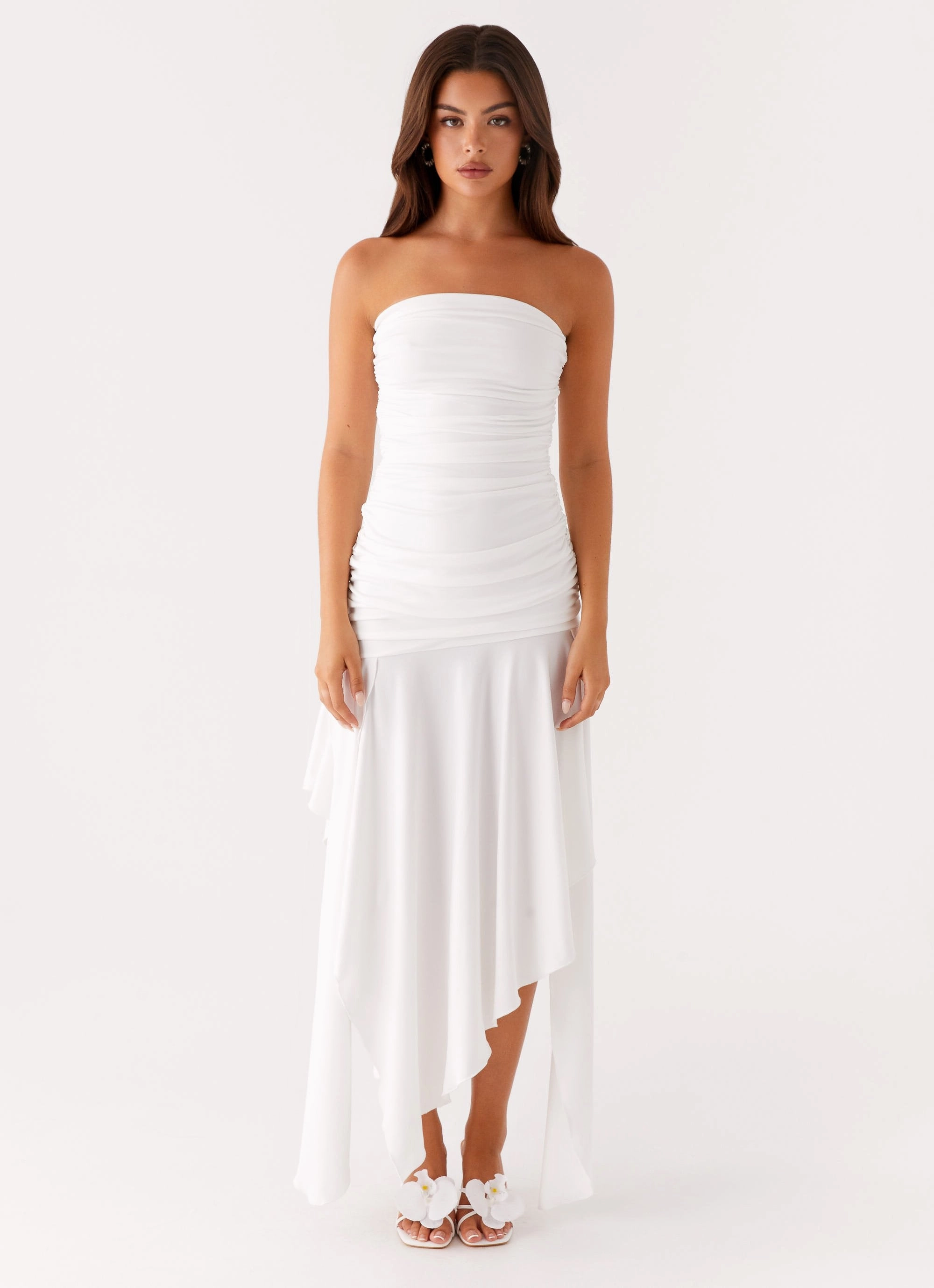Cozy Silhouette Cool Layers Ora Strapless Maxi Dress - White