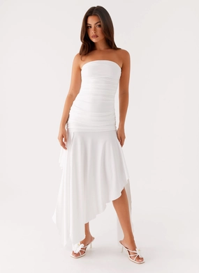 Bright-Hue Mom Chic Ora Strapless Maxi Dress - White