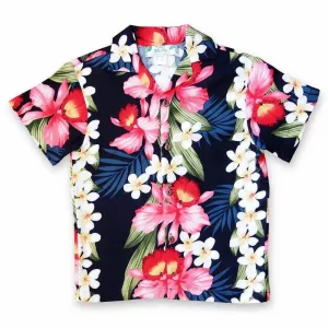 orchid play blue hawaiian boy shirt