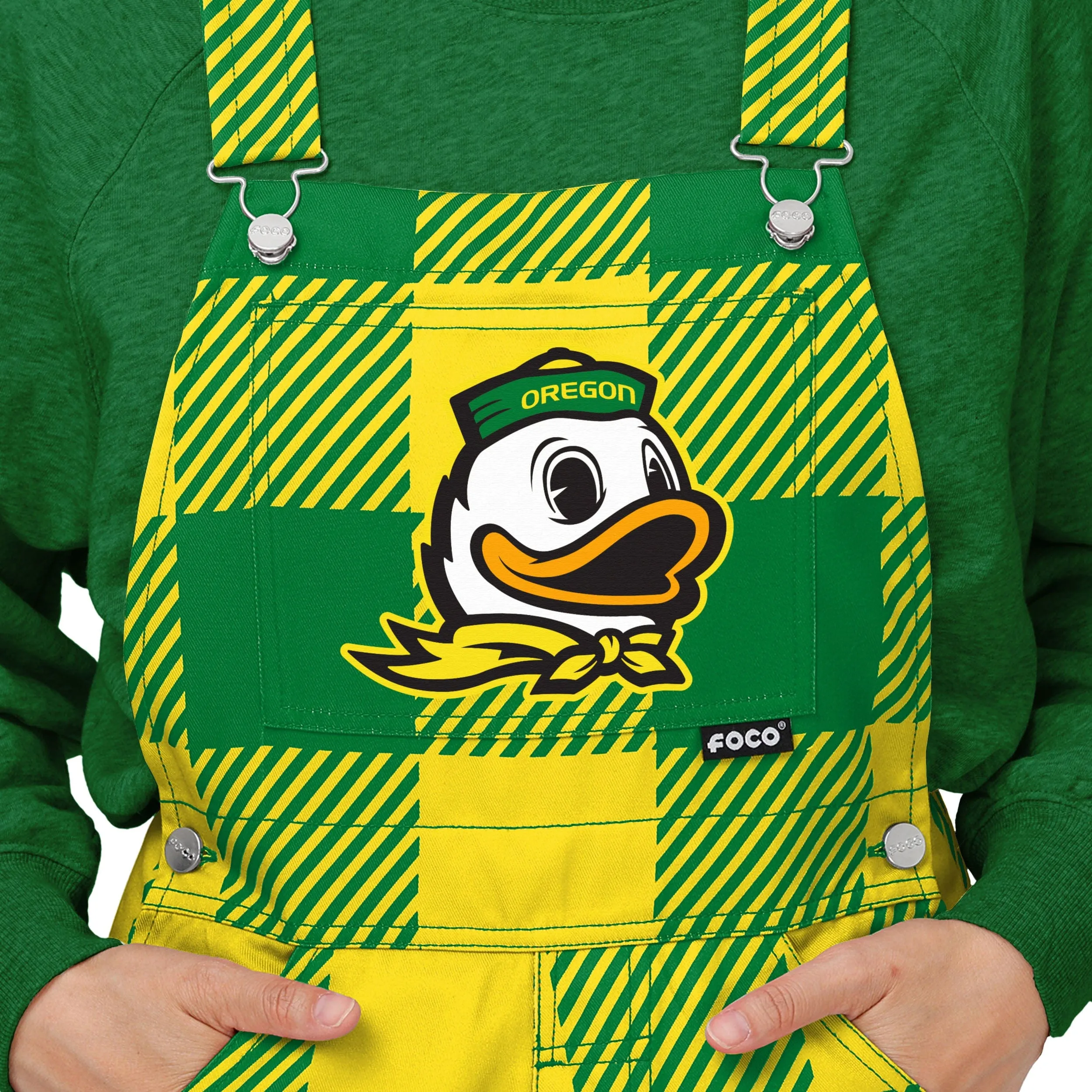 Oregon Ducks NCAA Womens Plaid Bib Overalls