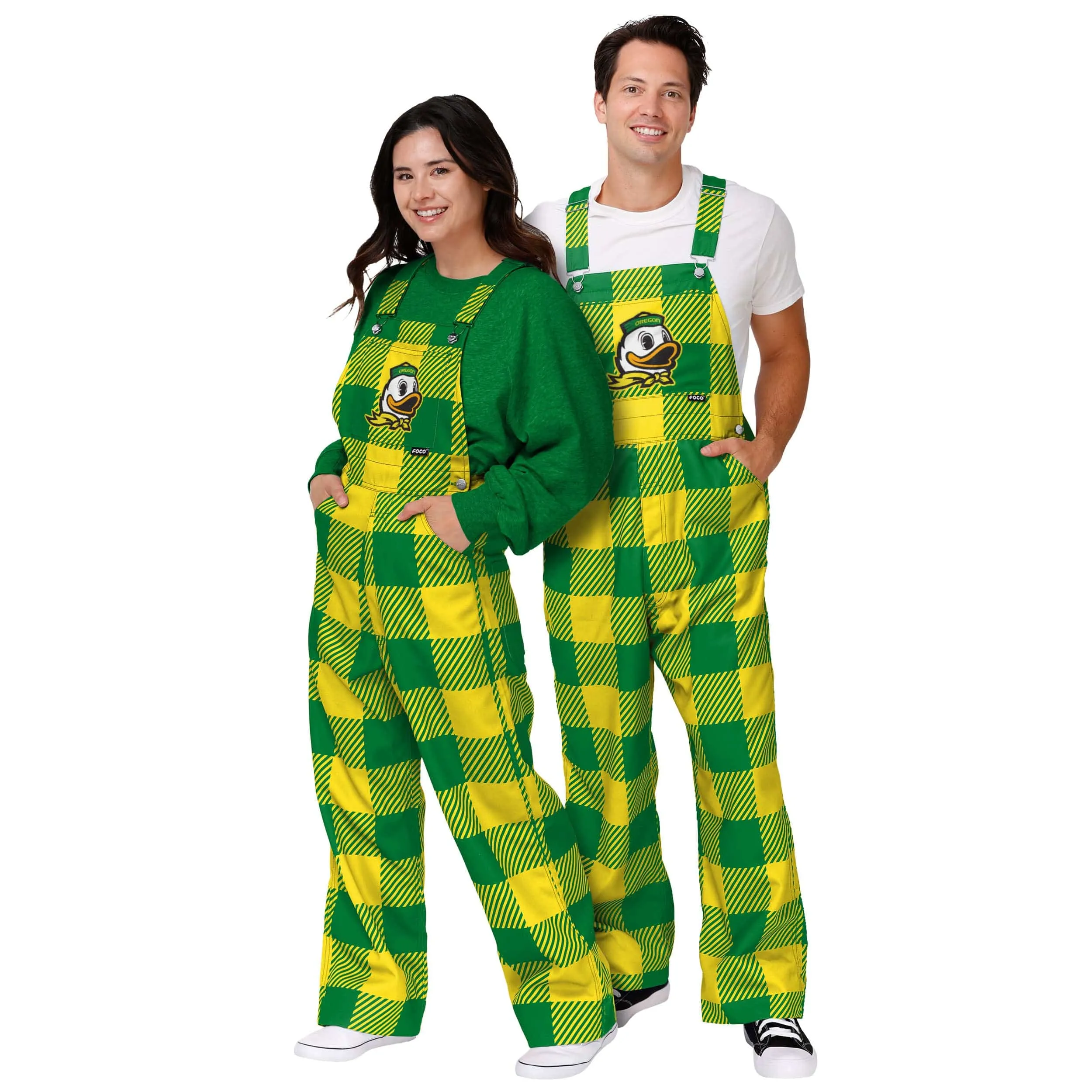 Oregon Ducks NCAA Womens Plaid Bib Overalls