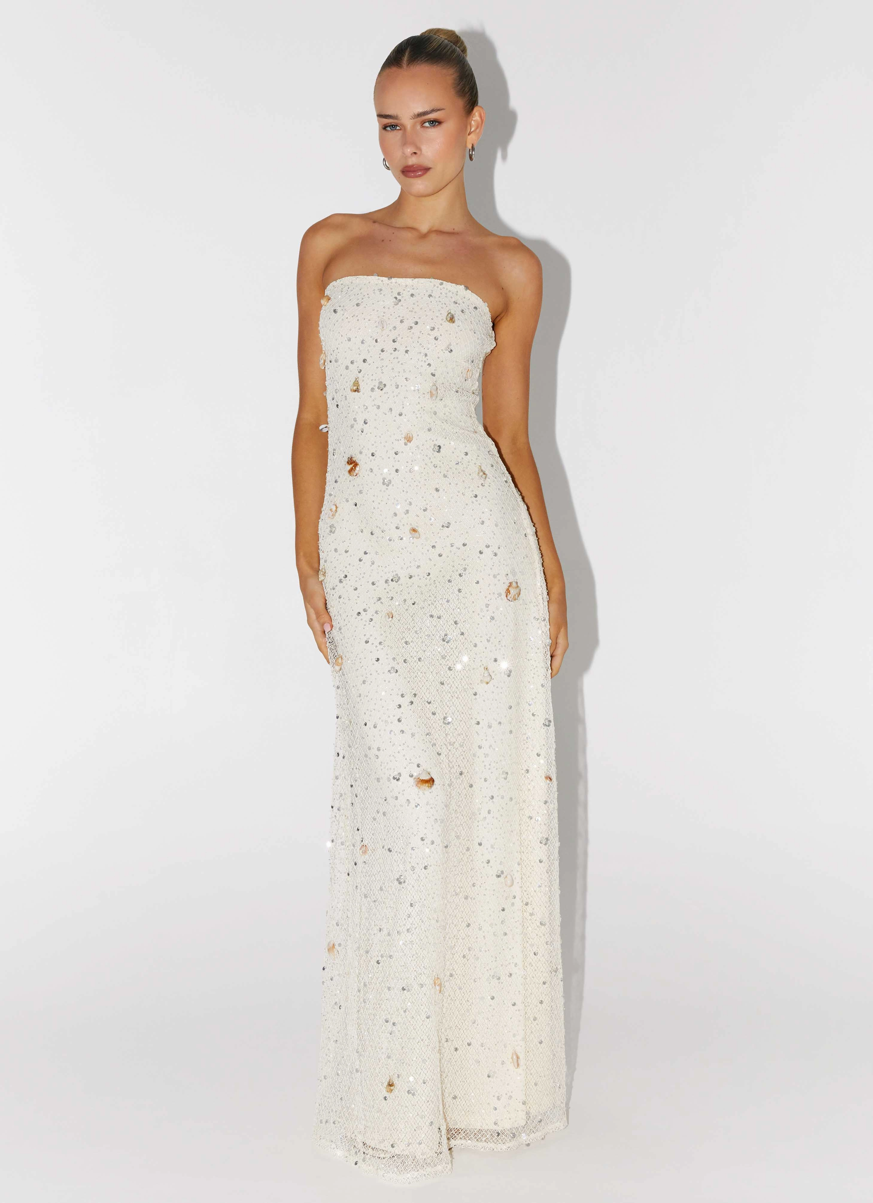 Orelli Shell Sequin Knit Maxi Dress - Ivory Mom Chic