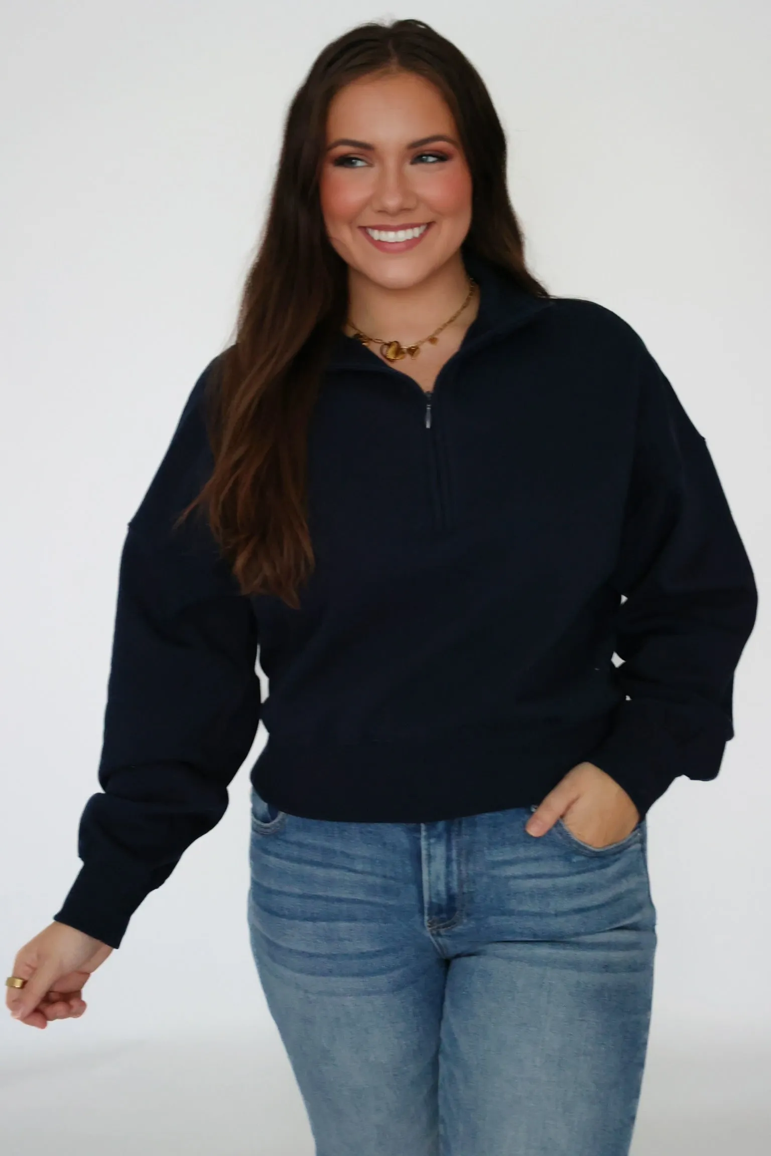 RecycledBlend Sporty Half Zip Sweatshirt- Navy