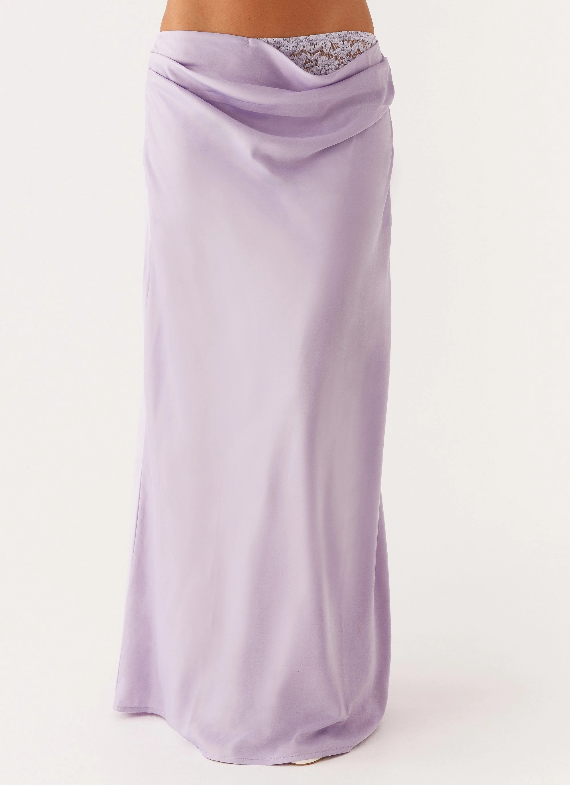 Embossed Detail Nancy Lace Satin Maxi Skirt - Lilac