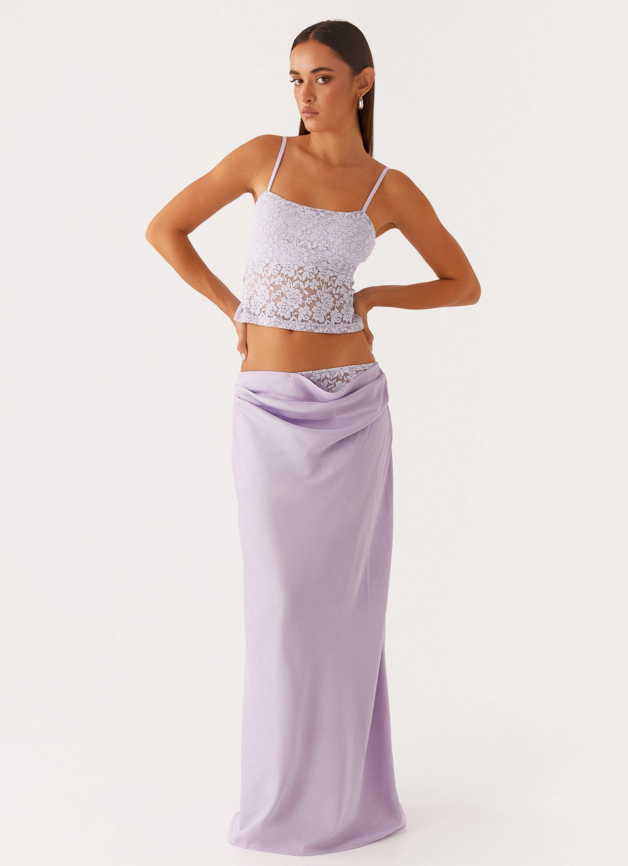 Abrasion resistant Quick Wear Nancy Lace Satin Maxi Skirt - Lilac