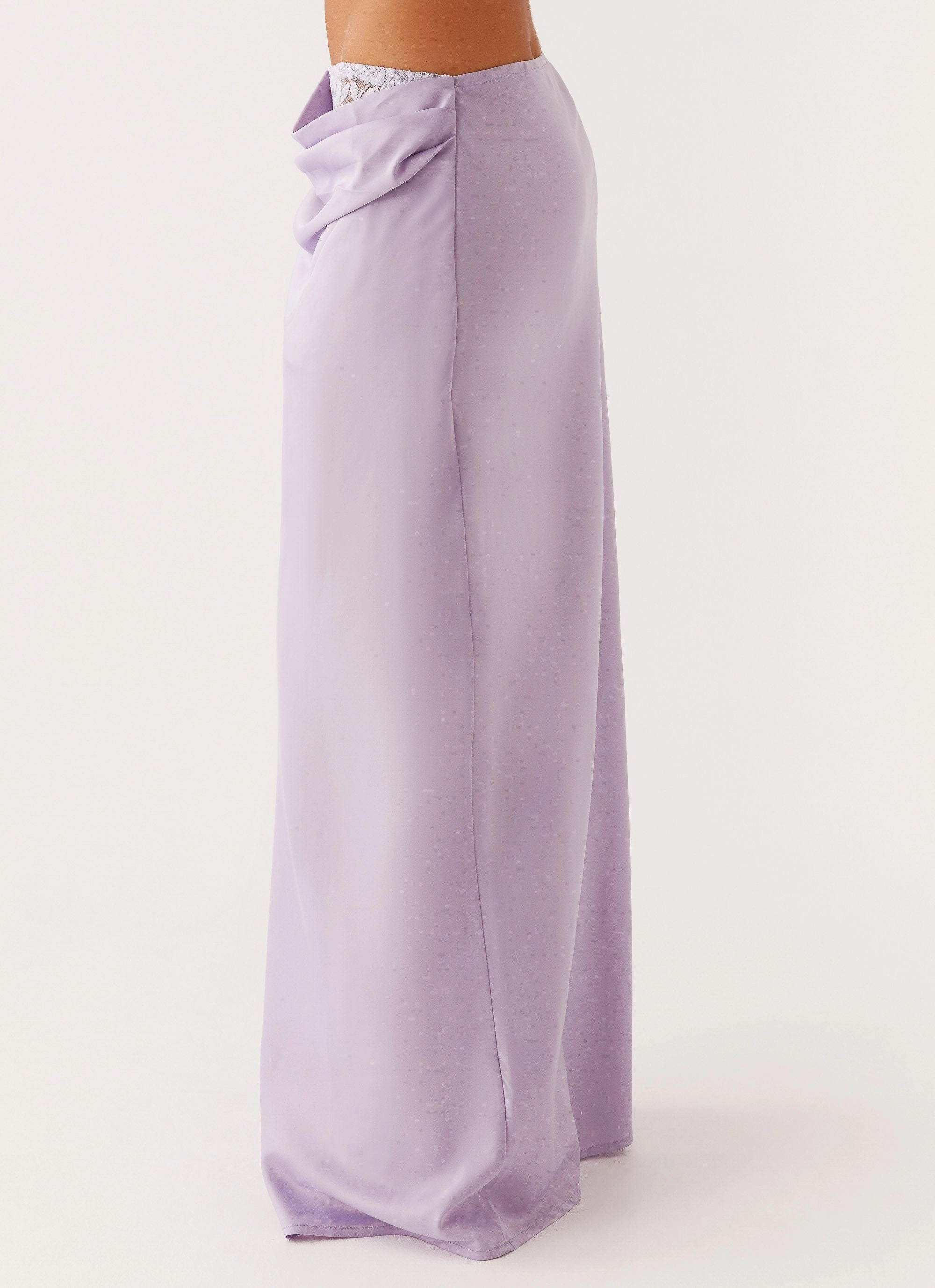 Refined Mood Easy Combo Nancy Lace Satin Maxi Skirt - Lilac
