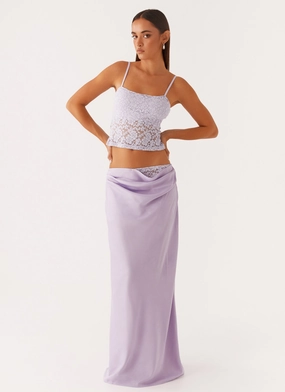 Abrasion resistant Quick Wear Nancy Lace Satin Maxi Skirt - Lilac