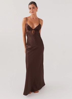 Flora Satin Maxi Dress - Chocolate Holiday Wear