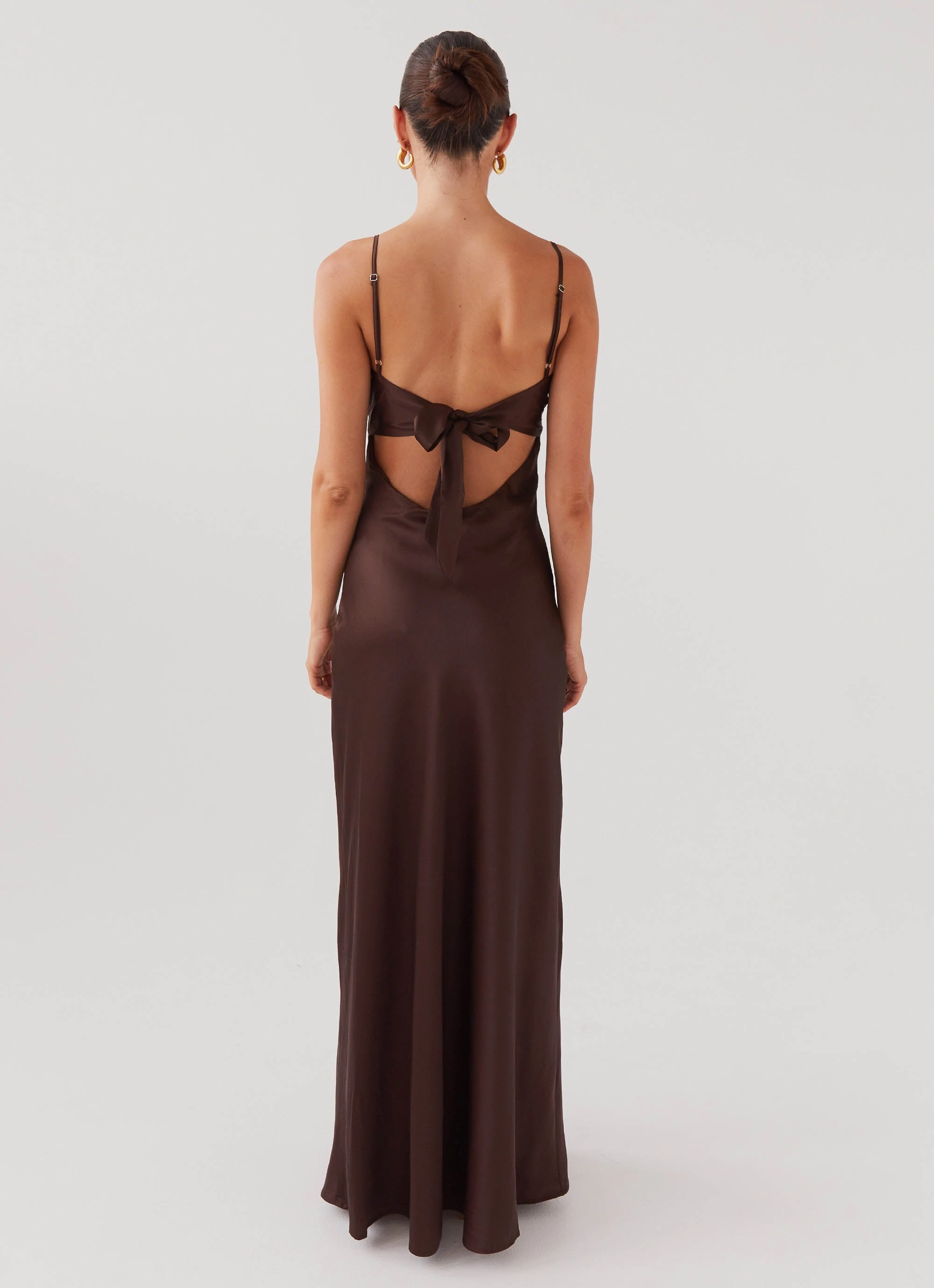 Love Blend Elastic-Waist Flora Satin Maxi Dress - Chocolate