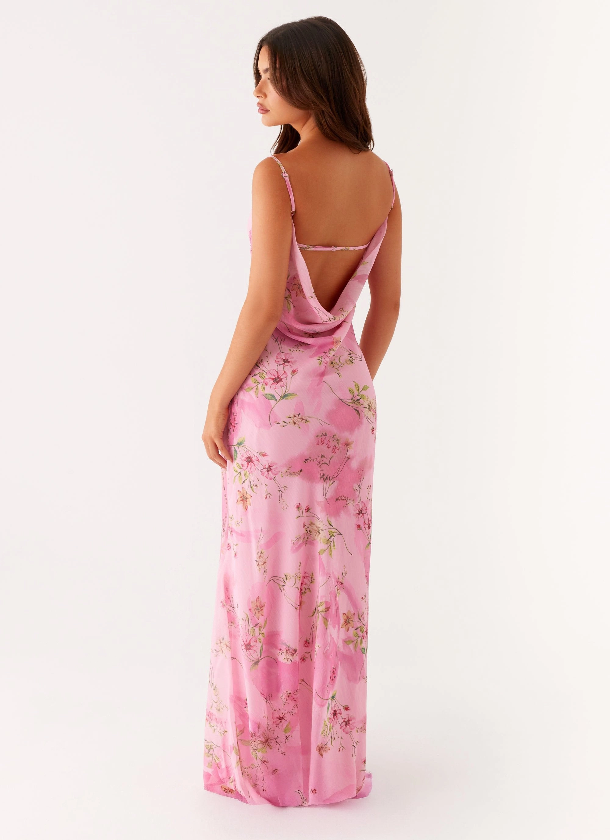 Orlando Maxi Dress - Pink Floral Print Wool-Blend