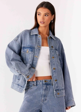 Orleans Oversized Denim Jacket - Blue Functional Pocket