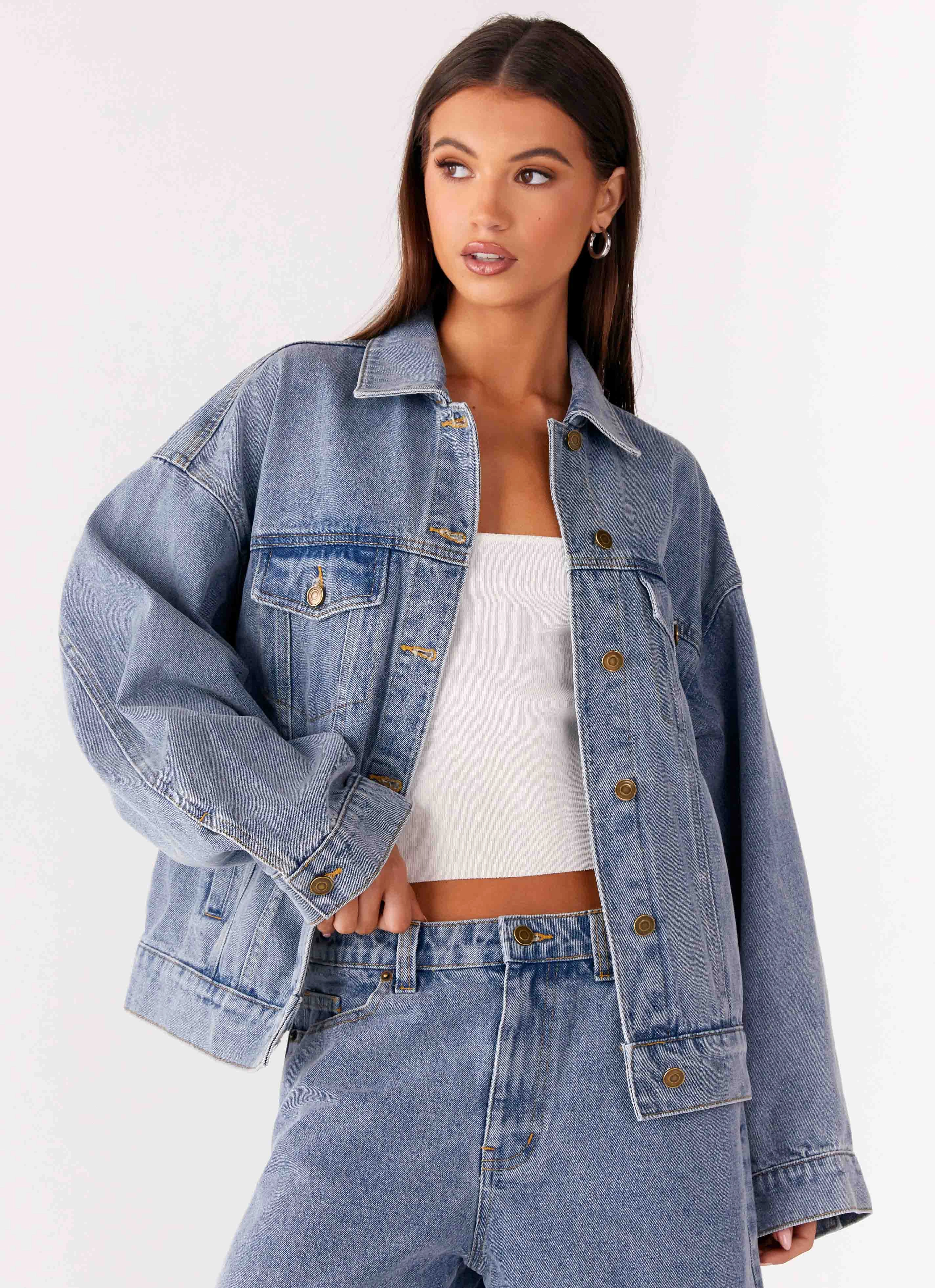 Orleans Oversized Denim Jacket - Blue Functional Pocket