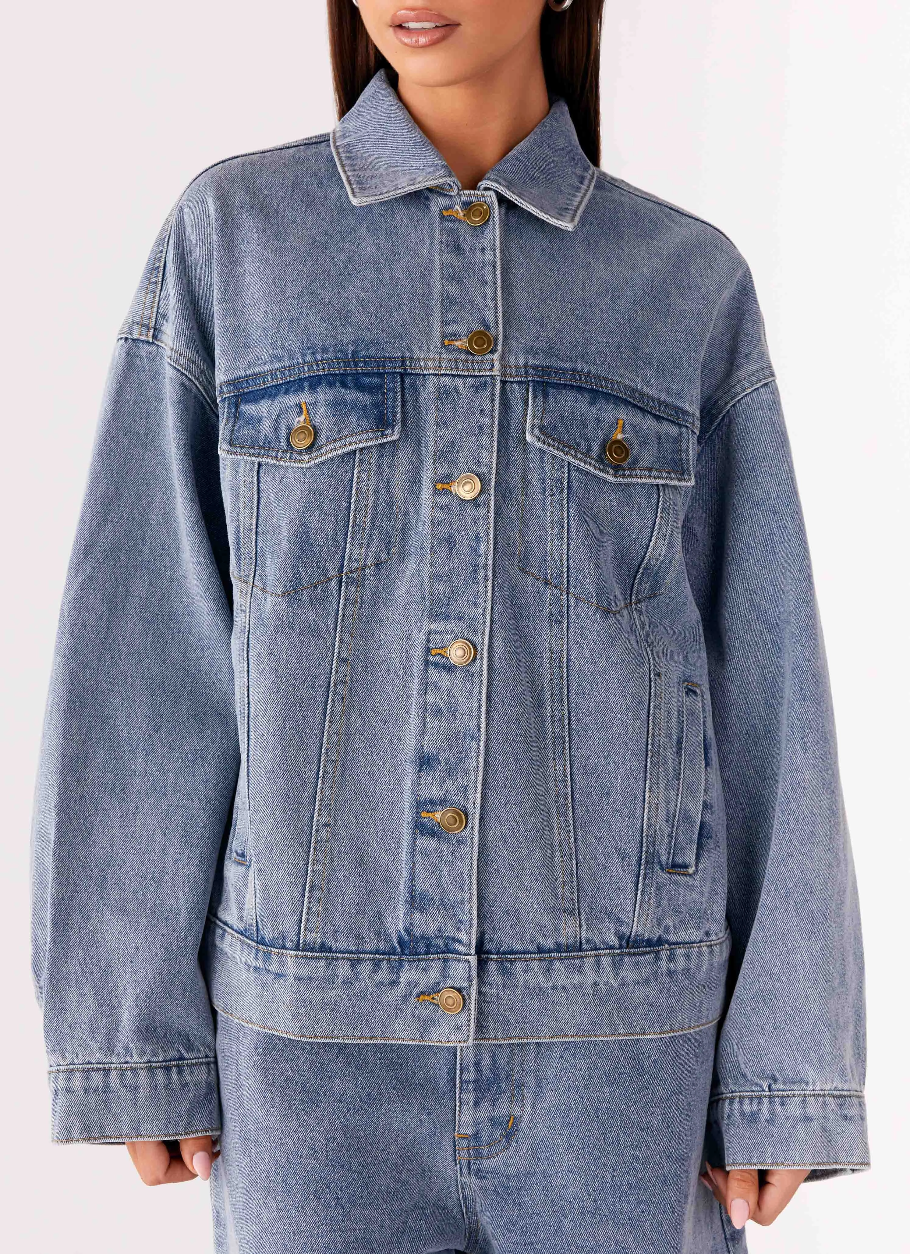 Hypoallergenic Padding Zippered Closures Orleans Oversized Denim Jacket - Blue