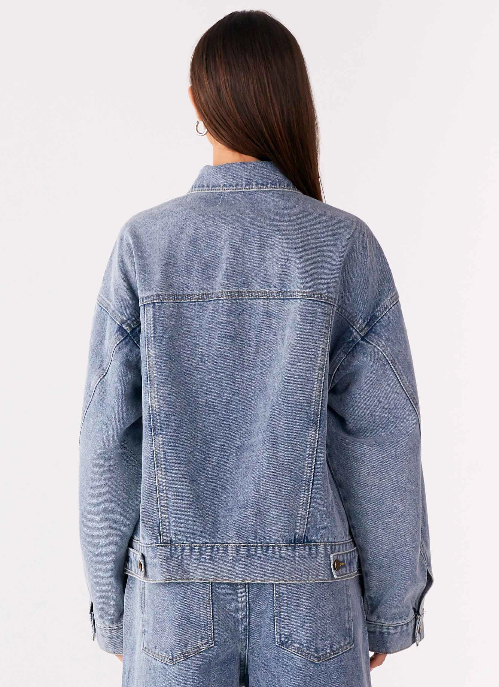 Orleans Oversized Denim Jacket - Blue Zipper Closure Mechanism Active Wear